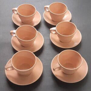 VTG MELMAC 60s Salmon Pink Cups with Saucers 1950s Canada Melamine Maplex MCM